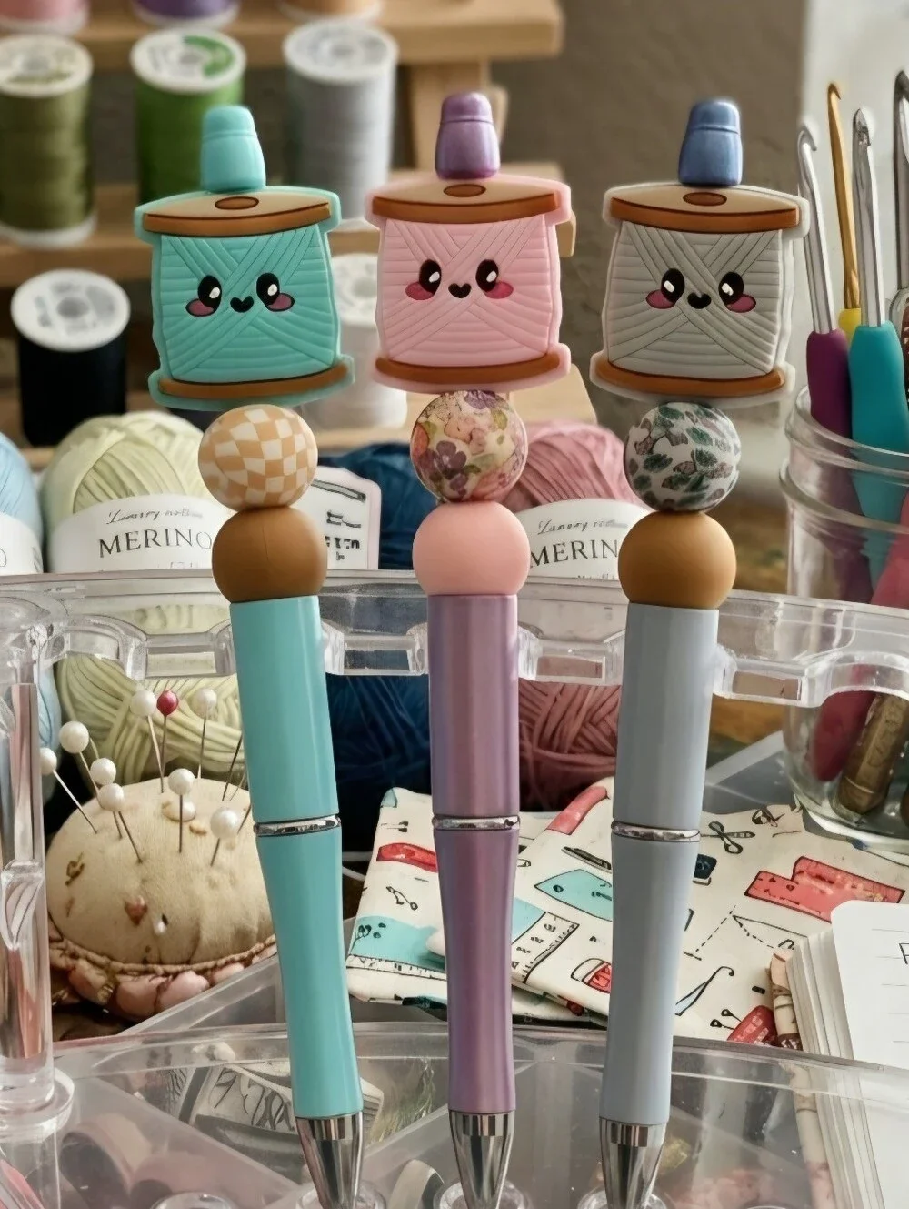 Crochet Yarn Spool Beadable Pen- Choose 1 Or Bundle